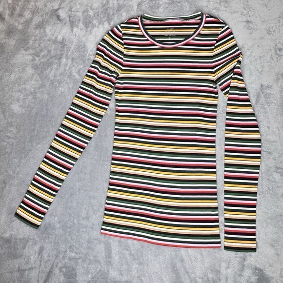 J.Crew Women’s Sz S J Crew Perfect Fit Long Sleeve T-Shirt Striped Colorful - Picture 2 of 12